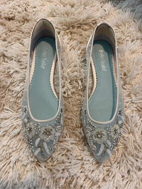 Bella Belle Light Blue Beaded Pointed-Toe Flats
